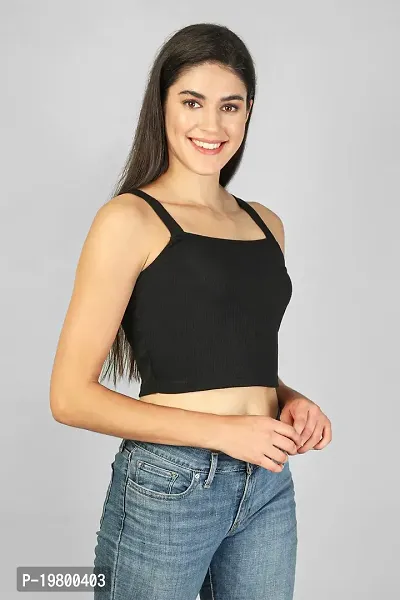 Label NYC Apparel Women's Strappy Rib Cropped TOP Top for Women | Top for Girl | Women Casual Top | Strappy Women Casual Top | Women Round Neck Strappy Top (Pack of One)-thumb2