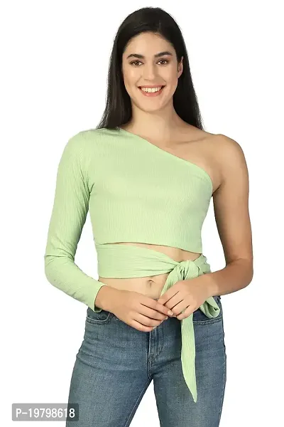 Label NYC Apparel Women One Shoulder Waist Tie - UP Ribbed Cropped TOP | Top for Women | Top for Girl | Women Casual Top (Pack of One)