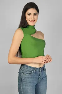 Label NYC Apparel One Shoulder Cropped Top Women One Shoulder Grecian Neck Design Ribbed Cropped Top | Top for Women | Top for Girl | Women Casual Top (Pack of One)-thumb1