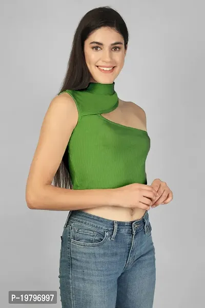 Label NYC Apparel One Shoulder Cropped Top Women One Shoulder Grecian Neck Design Ribbed Cropped Top | Top for Women | Top for Girl | Women Casual Top (Pack of One)-thumb2
