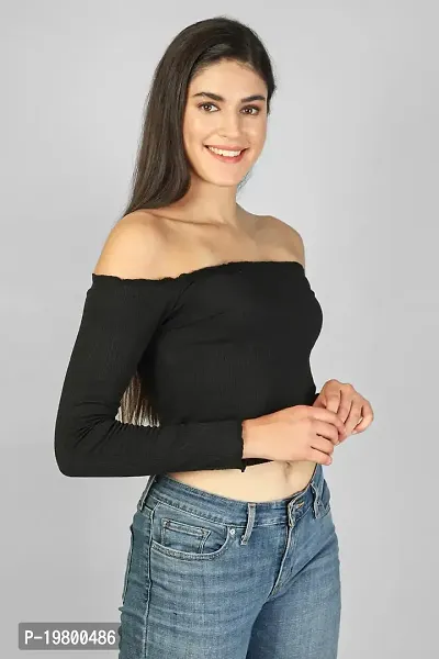 Label NYC Apparel Off Shoulder Ribbed Cropped Top | Top for Women | Top for Girl | Women Casual Top (Pack of One)-thumb2