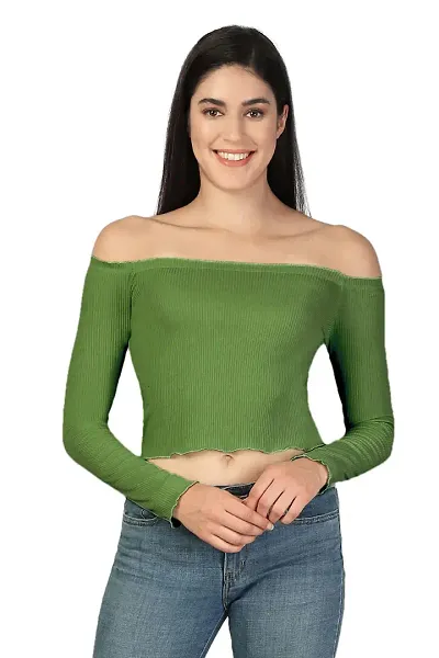 Label NYC Apparel Off Shoulder Ribbed Cropped Top | Top for Women | Top for Girl | Women Casual Top (Pack of One)
