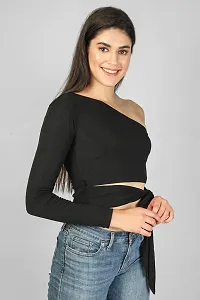 Label NYC Apparel Women One Shoulder Waist Tie - UP Ribbed Cropped TOP | Top for Women | Top for Girl | Women Casual Top (Pack of One)-thumb1