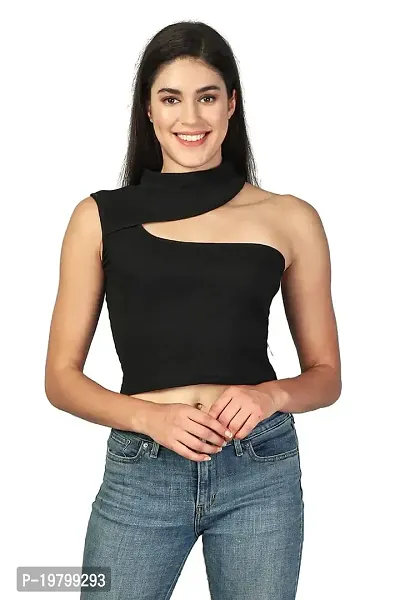 Label NYC Apparel One Shoulder Cropped Top Women One Shoulder Grecian Neck Design Ribbed Cropped Top | Top for Women | Top for Girl | Women Casual Top (Pack of One)