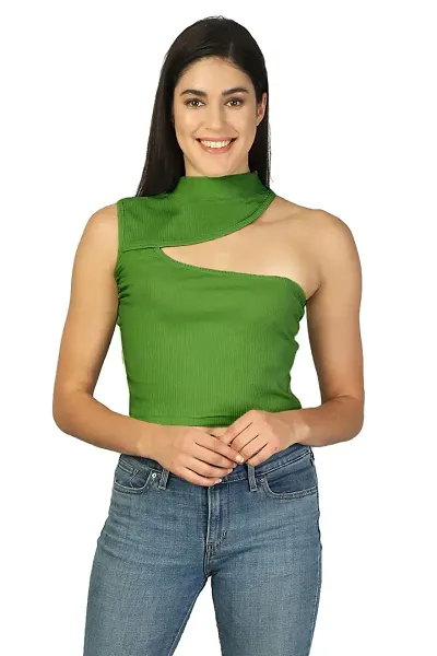 Label NYC Apparel One Shoulder Ribbed Cropped Tops for Women Women's One Shoulder Grecian Neck Ribbed Cropped Top | Top for Women | Top for Girl | Women Casual Top (Pack of One)