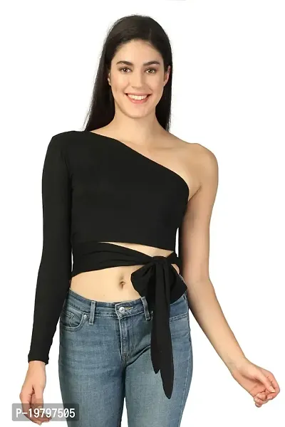 Label NYC Apparel Women One Shoulder Waist Tie - UP Ribbed Cropped TOP | Top for Women | Top for Girl | Women Casual Top (Pack of One)-thumb0
