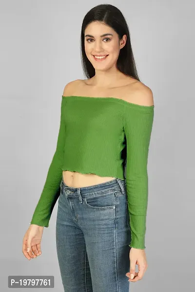 Label NYC Apparel Off Shoulder Ribbed Cropped Top | Top for Women | Top for Girl | Women Casual Top (Pack of One)-thumb3