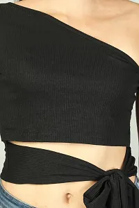 Label NYC Apparel Women One Shoulder Waist Tie - UP Ribbed Cropped TOP | Top for Women | Top for Girl | Women Casual Top (Pack of One)-thumb4