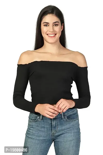Label NYC Apparel Off Shoulder Ribbed Cropped Top | Top for Women | Top for Girl | Women Casual Top (Pack of One)-thumb0