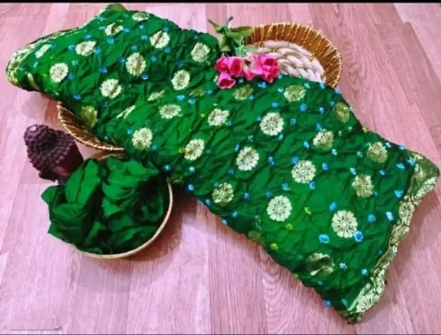 Handmade Bandhani Art Silk Sarees With Blouse Piece