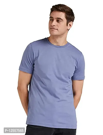 Reliable Blue Cotton Solid Round Neck Tees For Men-thumb0