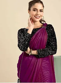 Stylish Chiffon Purple Saree with Blouse piece For Women-thumb2