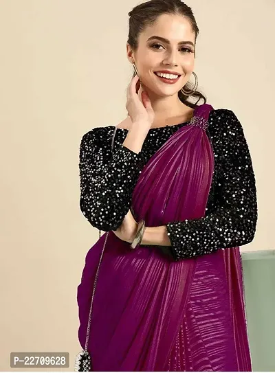 Stylish Chiffon Purple Saree with Blouse piece For Women-thumb3