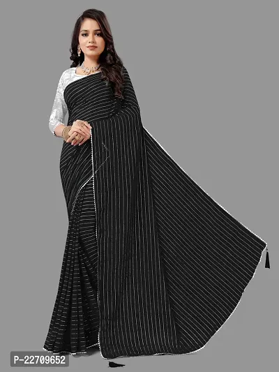 Stylish Georgette Black Saree with Blouse piece For Women-thumb0