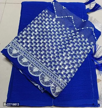 Stylish Chiffon Blue Saree with Blouse piece For Women-thumb0