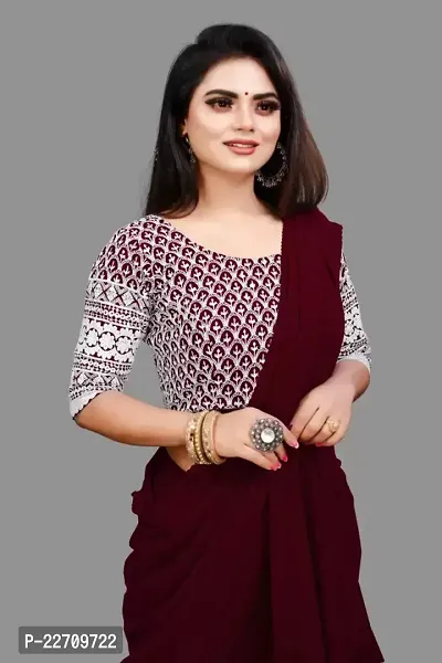 Stylish Georgette Maroon Saree with Blouse piece For Women-thumb2