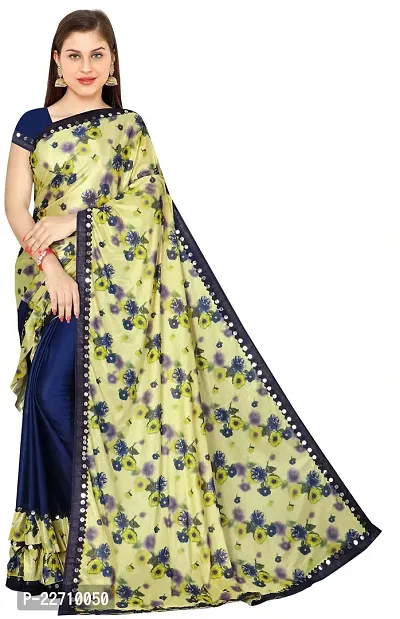 Stylish Lycra Blue Saree with Blouse piece For Women-thumb0