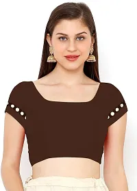 Stylish Lycra Brown Saree with Blouse piece For Women-thumb1