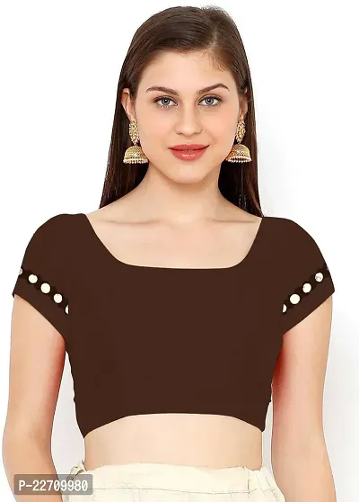 Stylish Lycra Brown Saree with Blouse piece For Women-thumb2