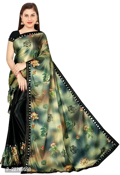 Stylish Lycra Black Saree with Blouse piece For Women-thumb0