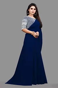 Stylish Georgette Navy Blue Saree with Blouse piece For Women-thumb2