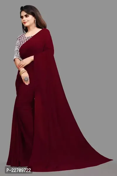 Stylish Georgette Maroon Saree with Blouse piece For Women-thumb0