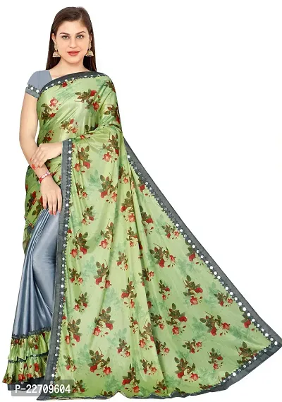 Stylish Lycra Light Green Saree with Blouse piece For Women