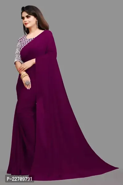 Stylish Georgette Purple Saree with Blouse piece For Women