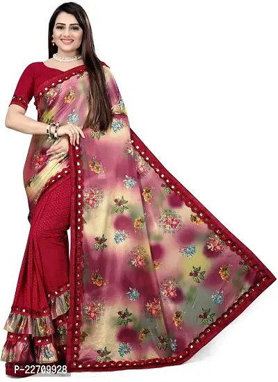 Stylish Silk Blend Red Saree with Blouse piece For Women-thumb0