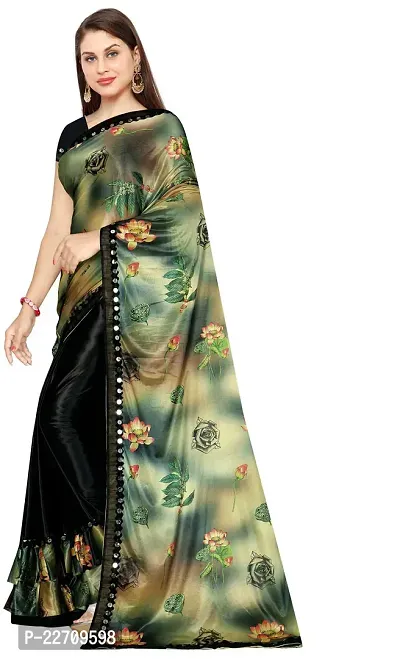 Stylish Lycra Black Saree with Blouse piece For Women-thumb2