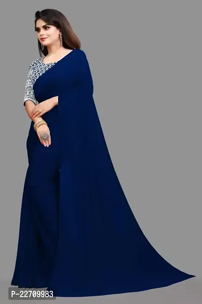 Stylish Georgette Navy Blue Saree with Blouse piece For Women