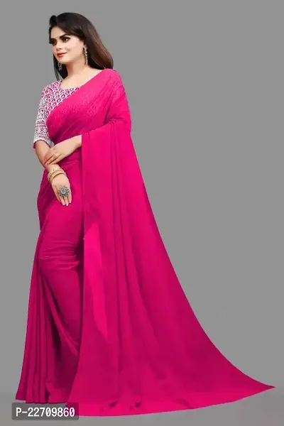 Stylish Georgette Pink Saree with Blouse piece For Women