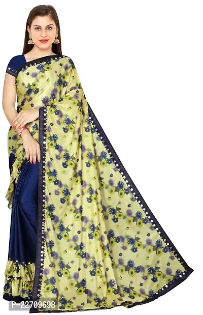 Stylish Lycra Blue Saree with Blouse piece For Women
