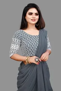 Stylish Georgette Grey Saree with Blouse piece For Women-thumb1