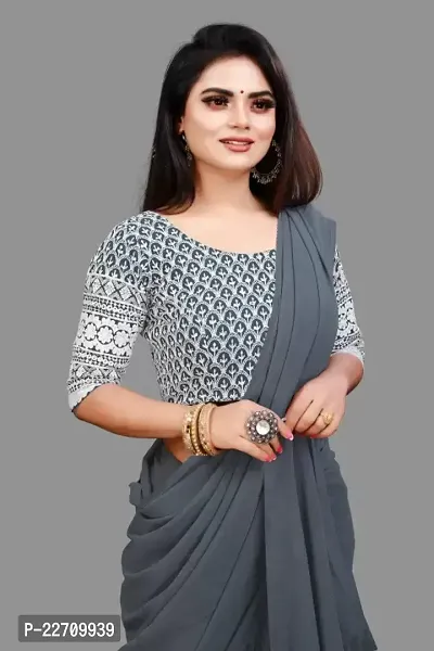 Stylish Georgette Grey Saree with Blouse piece For Women-thumb2