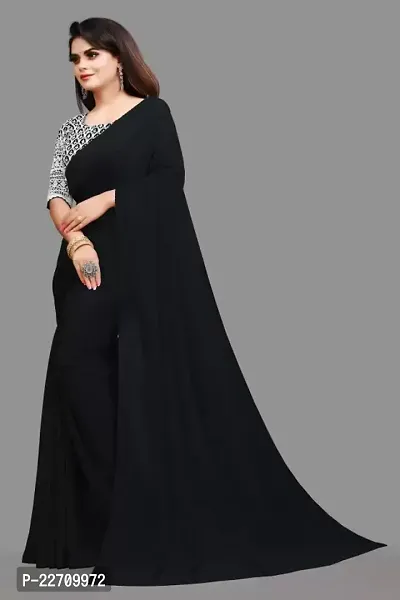 Stylish Georgette Black Saree with Blouse piece For Women