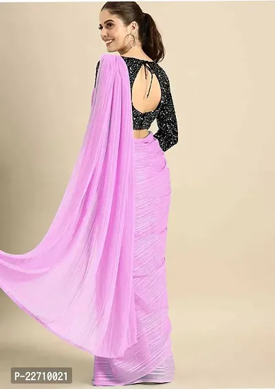 Stylish Chiffon Purple Saree with Blouse piece For Women-thumb2