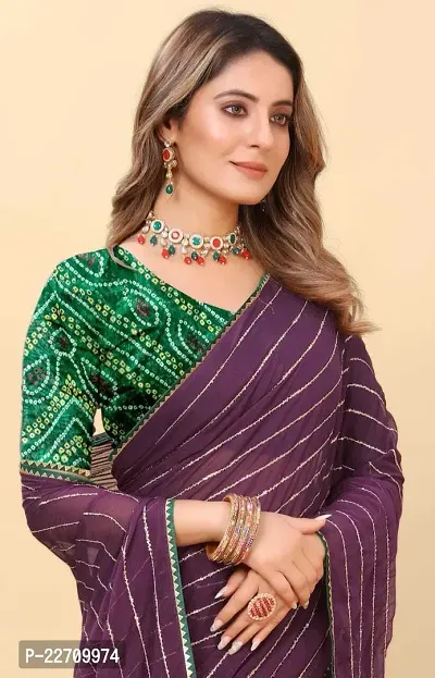 Stylish Georgette Purple Saree with Blouse piece For Women-thumb0