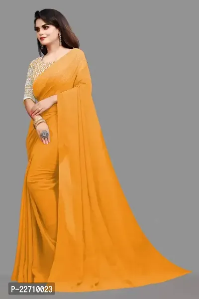 Stylish Georgette Yellow Saree with Blouse piece For Women