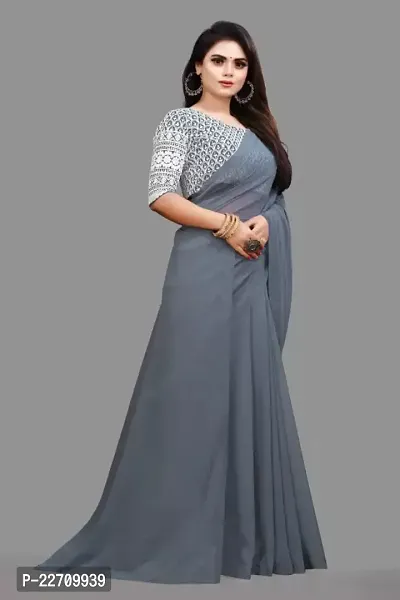 Stylish Georgette Grey Saree with Blouse piece For Women-thumb3