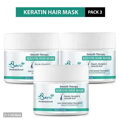 Keratin Hair Mask 200 Ml - For Intense Damaged Hair Repair - Salon Like Hair Spa At Your Home - For Dry And Damaged Hair Pack Of 3-thumb0