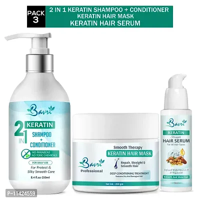 2,In,1 Keratin Shampoo And Conditioner -250 Ml , Keratin Hair Mask -200Gm , Keratin Hair Serum -50 Ml -Set Of 3-thumb0