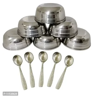 Dynore 12 pcs Stainless Steel Daal and Soup Bowls with Soup Spoons 10 x 10 x 12 Centimeters
