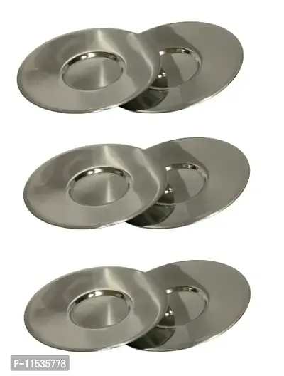 Dynore Stainless Steel 6 Pcs Saucers for Serving Tea/Coffee-thumb0