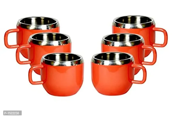 Stainless Steel Cup Set, Set of 6, Red Warm-thumb0