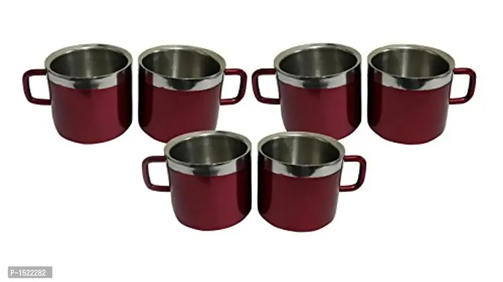 Stainless Steel Cup Set, 120ml, Set of 6, Red-thumb0