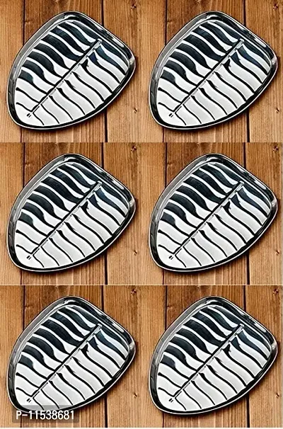 Dynore Stainless Steel 6 Pcs Banana Leaf Shape Dinner/Snack/Mess Tray- Set of 6 Small-thumb0
