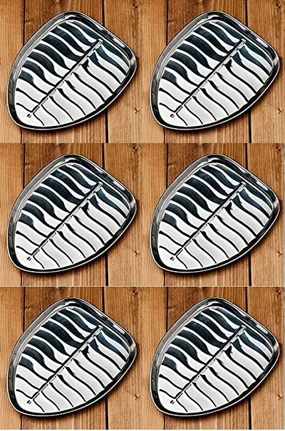 Dynore Stainless Steel 6 Pcs Banana Leaf Shape Dinner/Snack/Mess Tray- Set of 6 Small