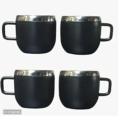 Dynore Stainless Steel Double Wall Black Matte Apple Tea Cups- Set of 4