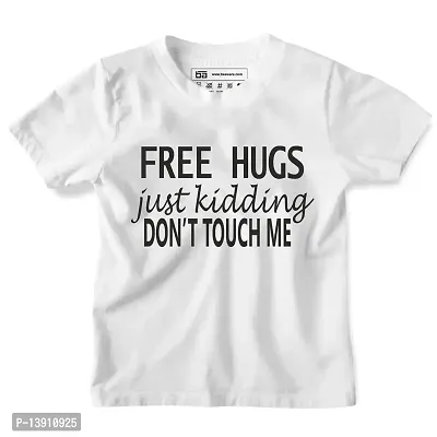 Be Awara Free Hugs Printed Half Sleeves T-Shirt for Boys  Girls White